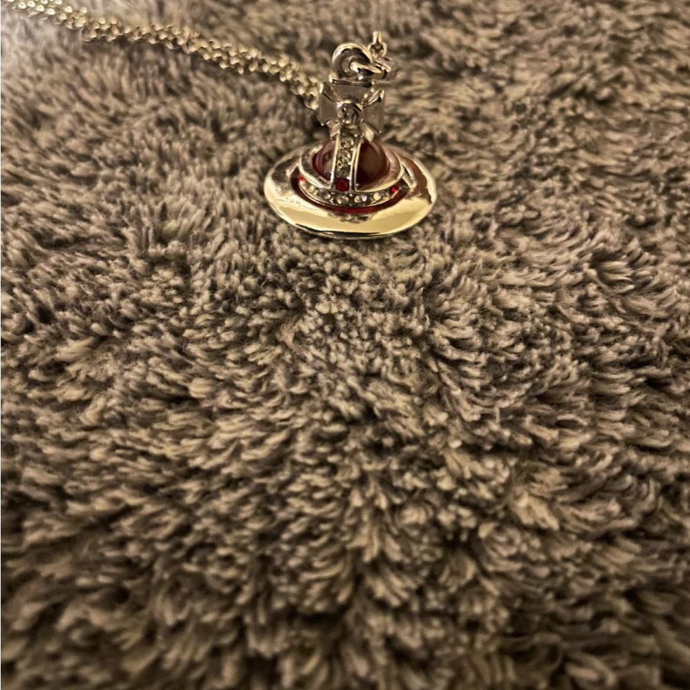 Vivienne Westwood Silver and Red Orb Necklace